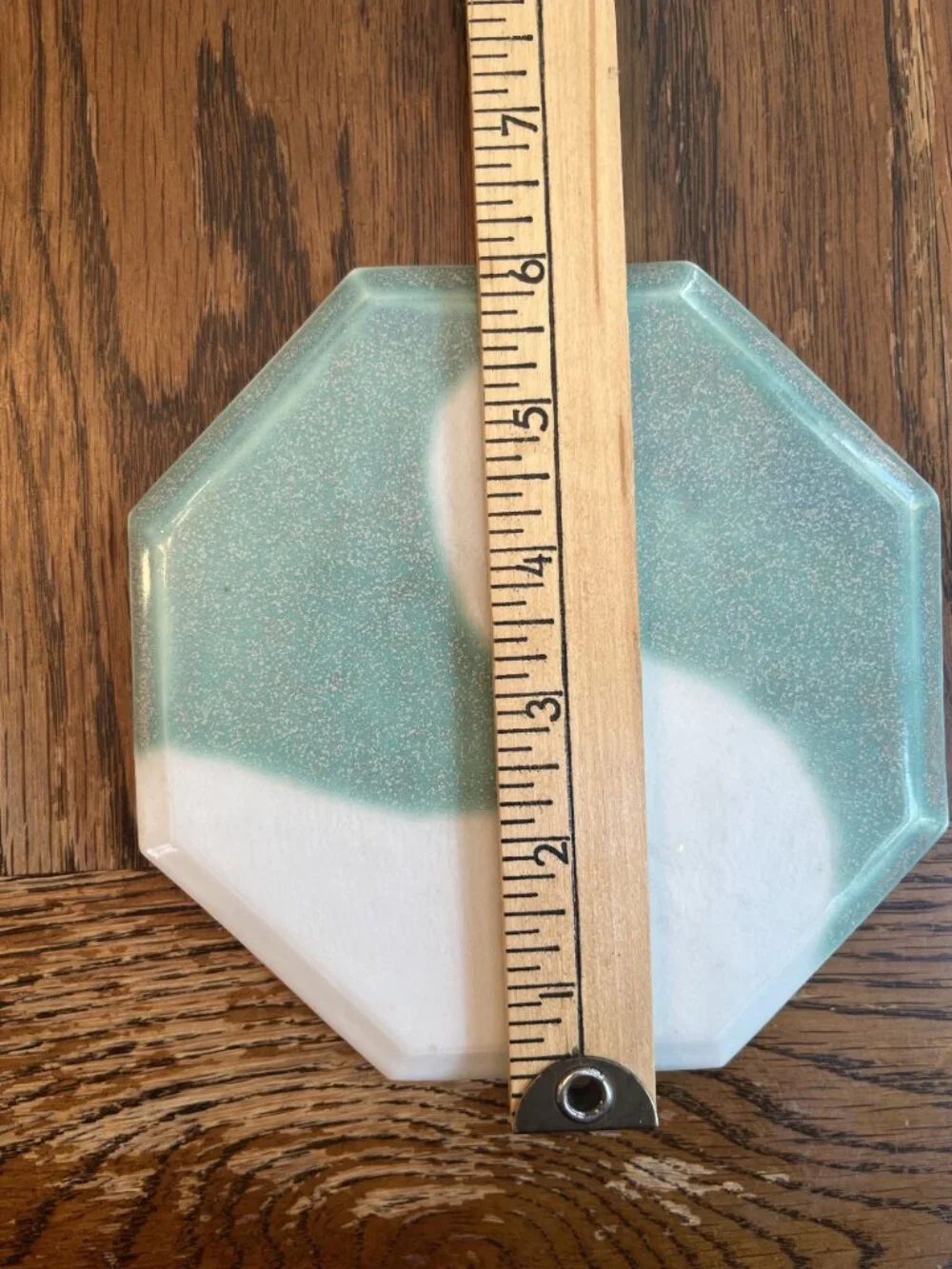 Retro Seagreen Swan Trivet 1981 Signed Octagon Stoneware Ceramic Decor